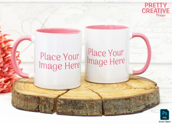 Download Pink Handle Twin Mug Smart PSD Mockup - Psd mockup Collection