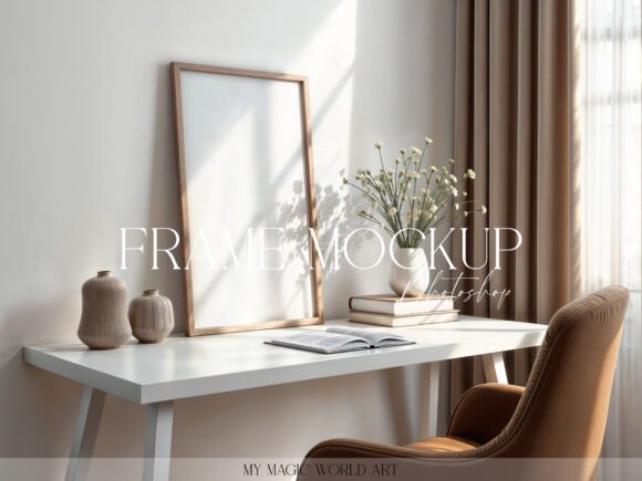 Download Psd Mockup Frame on the Table Desk - Psd mockup Collection