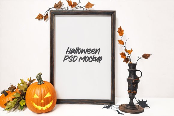 Download Halloween Frame PSD Mockup with Pumpkins - Psd mockup Collection