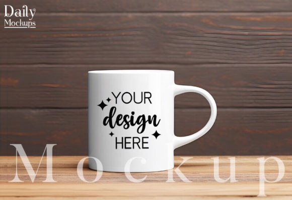 Download White Ceramic Mug Mockup on Wooden Floor - Mug mockup Collection